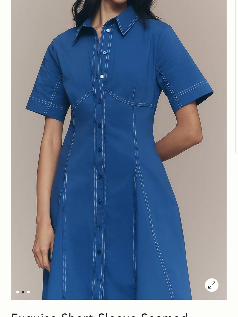 Exquise Short-Sleeve Seamed Pleated Midi Dress